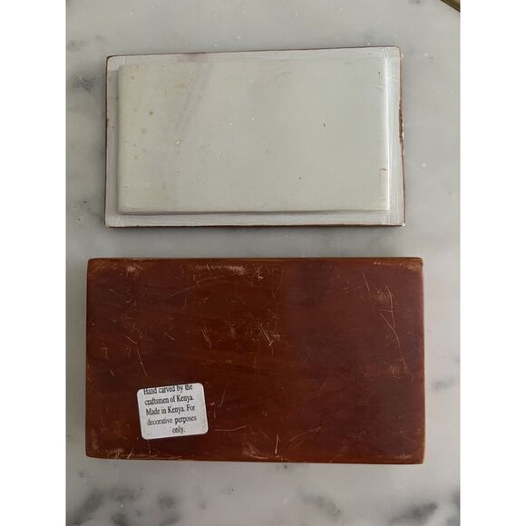 Trinket Dish Stash Box Hand Carved Hand Painted Kisii Soapstone Made In Kenya - Picture 3 of 7